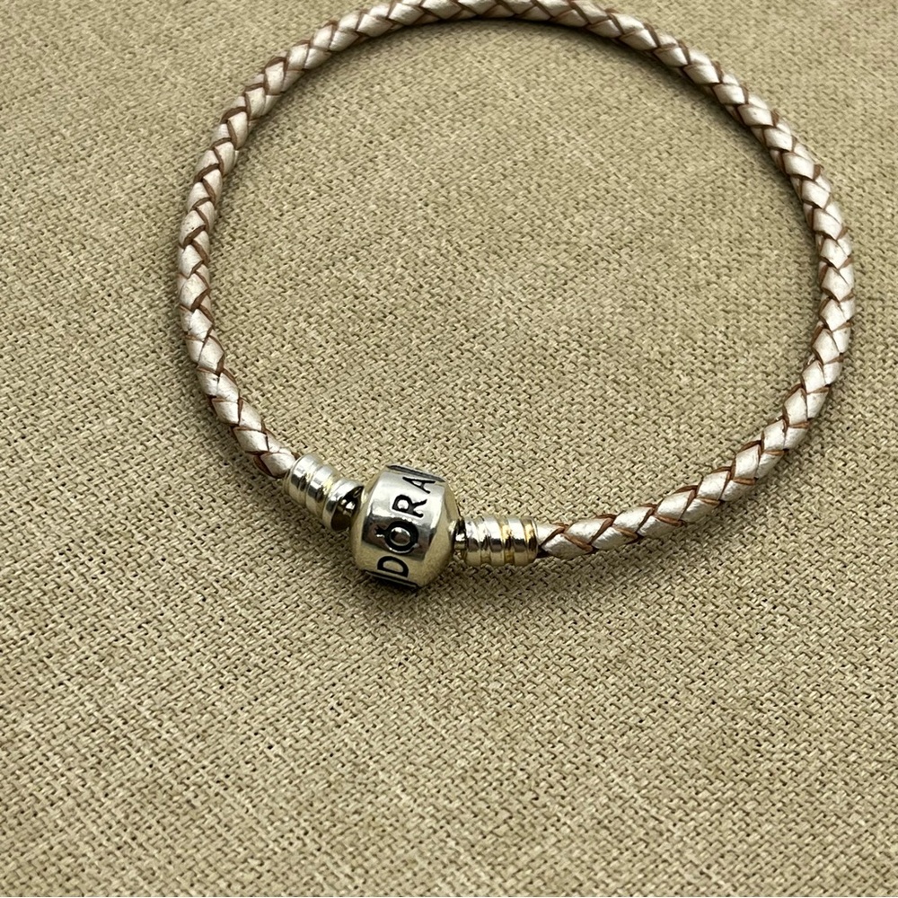 Woman’s Pandora Silver and Pink wrap braided Charm Bracelet - Picture 6 of 7